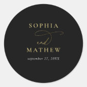 Sticker Rond Mariage de calligraphie en or noir moderne (Devant)