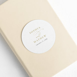 Sticker Rond Mariage de calligraphie or blanc moderne