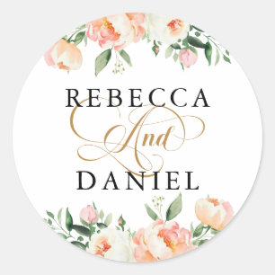 Sticker Rond Mariage de Campagne Floral aux Pivoines Roses Roma