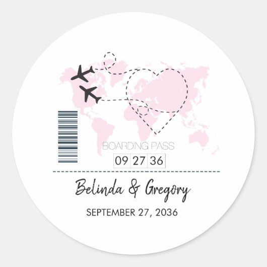 Sticker Rond Mariage de carte d'embarquement de destination (Devant)
