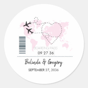 Sticker Rond Mariage de carte d'embarquement de destination