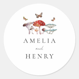 Sticker Rond Mariage de champignons moderne Faveur