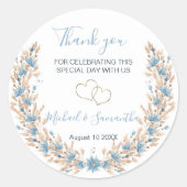 Sticker Rond Mariage de champs de pays bleu poudre (Devant)