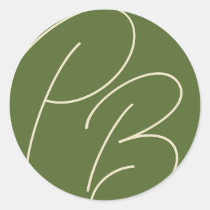 Sticker Rond Mariage de charme vert olive monogramme