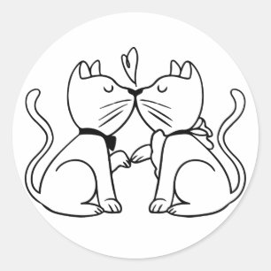Sticker Rond Mariage de chat noir blanc Kitty Love Fête des mar