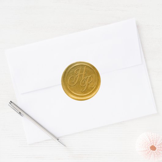 Sticker Rond Mariage de cire d'or Faux Monogramme Enveloppe Sce (Enveloppe)