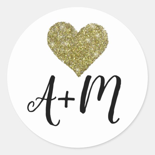 Sticker Rond mariage de coeur d'amour monogramme faux or (Devant)