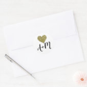 Sticker Rond mariage de coeur d'amour monogramme faux or (Enveloppe)