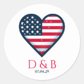 Sticker Rond MARIAGE de coeur de couple USA (Devant)