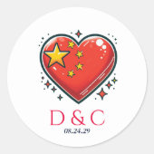 Sticker Rond Mariage de coeur en couple chinois (Devant)