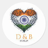 Sticker Rond Mariage de coeur en couple indien (Devant)