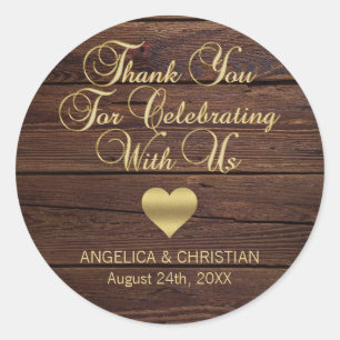 Sticker Rond Mariage de coeur en or en bois RUSTIQUE personnali