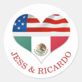 Sticker Rond Mariage de Coeurs de drapeaux mexicains américains (Devant)