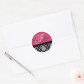 Sticker Rond Mariage de commande personnalisé Monogram Fushia # (Enveloppe)