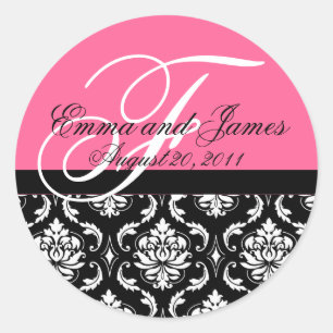 Sticker Rond Mariage de commande personnalisé Monogramme rose D