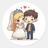 Sticker Rond Mariage de contes de fées magiques - Chibi Couple (Devant)