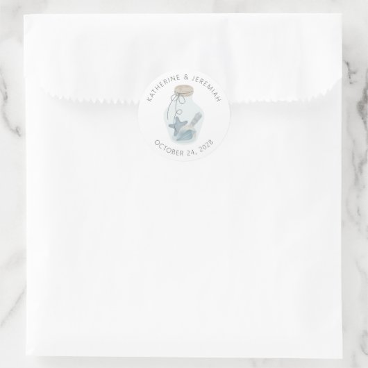 Sticker Rond Mariage de coquillage nautique moderne rustique (Sac)