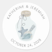 Sticker Rond Mariage de coquillage nautique moderne rustique (Devant)