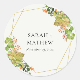 STICKER ROND MARIAGE DE COULEUR D'EAU FLORALE SUCCULTE CACTUS O