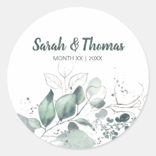 STICKER ROND MARIAGE DE COULEUR D'EAU VERTE EUCALYPTUS