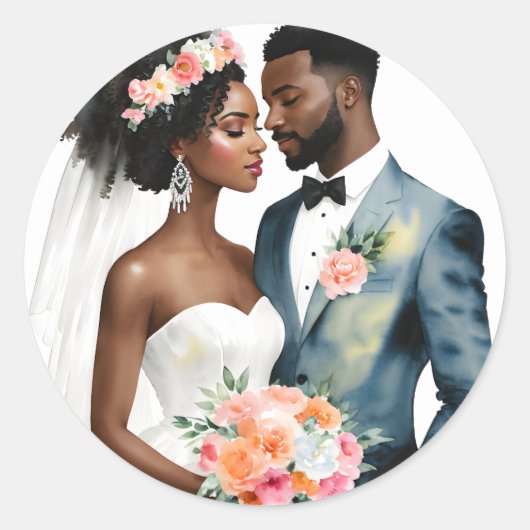 Sticker Rond Mariage de couple afro-américain (Devant)