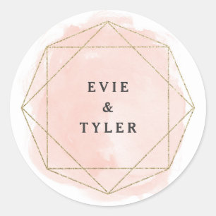 Sticker Rond Mariage de couples de gemme aquarelle rose blush