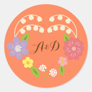 Sticker Rond Mariage de courme à fleurs rustique de Bohême