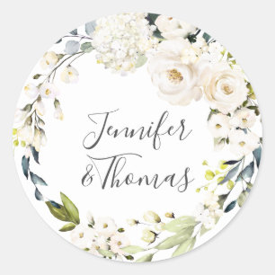 Sticker Rond Mariage de courme d'aquarelle blanche