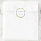Sticker Rond Mariage de courme de feuille d'olive vert rustique (Sac)