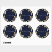 Sticker Rond Mariage de couronne bleu marine moderne feuille do (Feuille)