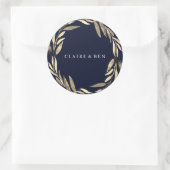 Sticker Rond Mariage de couronne bleu marine moderne feuille do (Sac)
