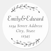Sticker Rond Mariage de couronne botanique Adresse de retour (Devant)