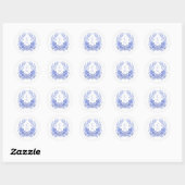 Sticker Rond Mariage de couronne de monogramme floral bleu (Feuille)