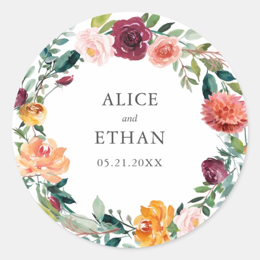 Sticker Rond Mariage de couronne d'organge botanique de Bourgog (Devant)