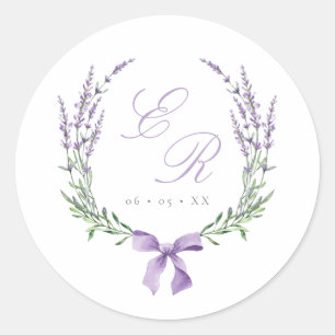 Sticker Rond Mariage de couronne et de monogramme de lavande