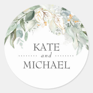 Sticker Rond Mariage de couronne Feuille Gold Greenery