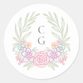 Sticker Rond Mariage de couronne Fleur sauvage rose (Devant)