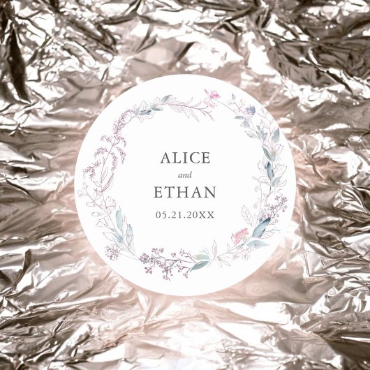 Sticker Rond Mariage de couronne rose pâle botanique