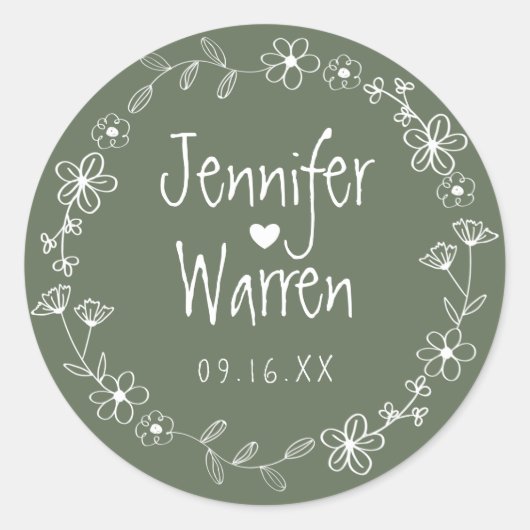 Sticker Rond Mariage de couronnes à main florale vert (Devant)