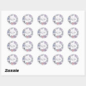 Sticker Rond Mariage de couronnes florales bleu violet rose (Feuille)