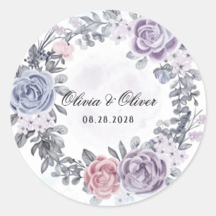 Sticker Rond Mariage de couronnes florales bleu violet rose