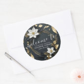 Sticker Rond Mariage de couronnes florales en or noir blanc Bie (Enveloppe)