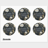 Sticker Rond Mariage de couronnes florales en or noir blanc Bie (Feuille)