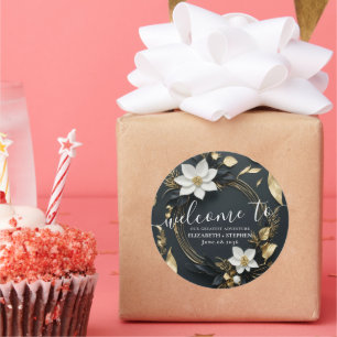 Sticker Rond Mariage de couronnes florales en or noir blanc Bie