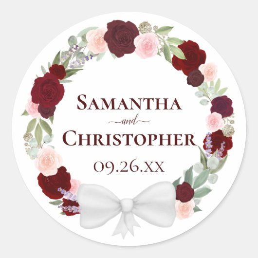 Sticker Rond Mariage de couronnes florales rouges et roses de B (Devant)