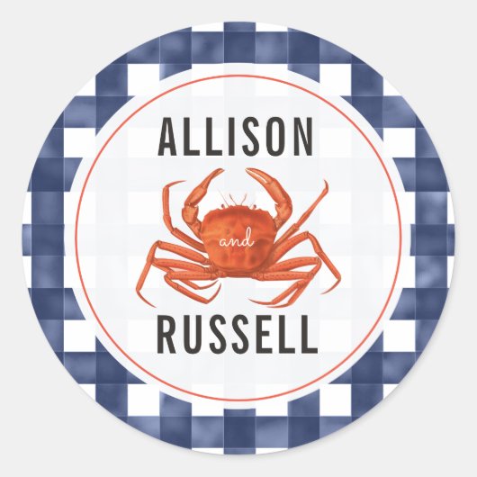 Sticker Rond Mariage de crabe En vichy bleu (Devant)