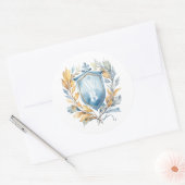 Sticker Rond Mariage de crête de monogramme bleu romantique (Enveloppe)