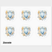 Sticker Rond Mariage de crête de monogramme bleu romantique (Feuille)