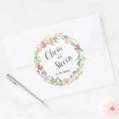 Sticker Rond Mariage de  de couronne de fleurs d'aquarelle (Enveloppe)