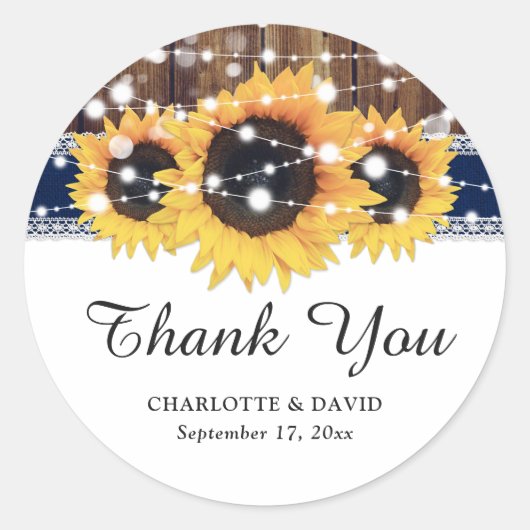 Sticker Rond Mariage de dentelle en bois bleu marine (Devant)